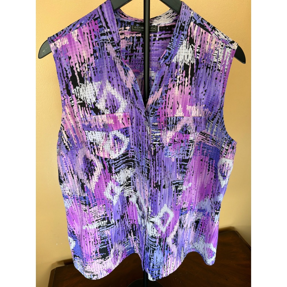 Elementz‎ Purple Pink Abstract Print Sleeveless Button Down Blouse XL